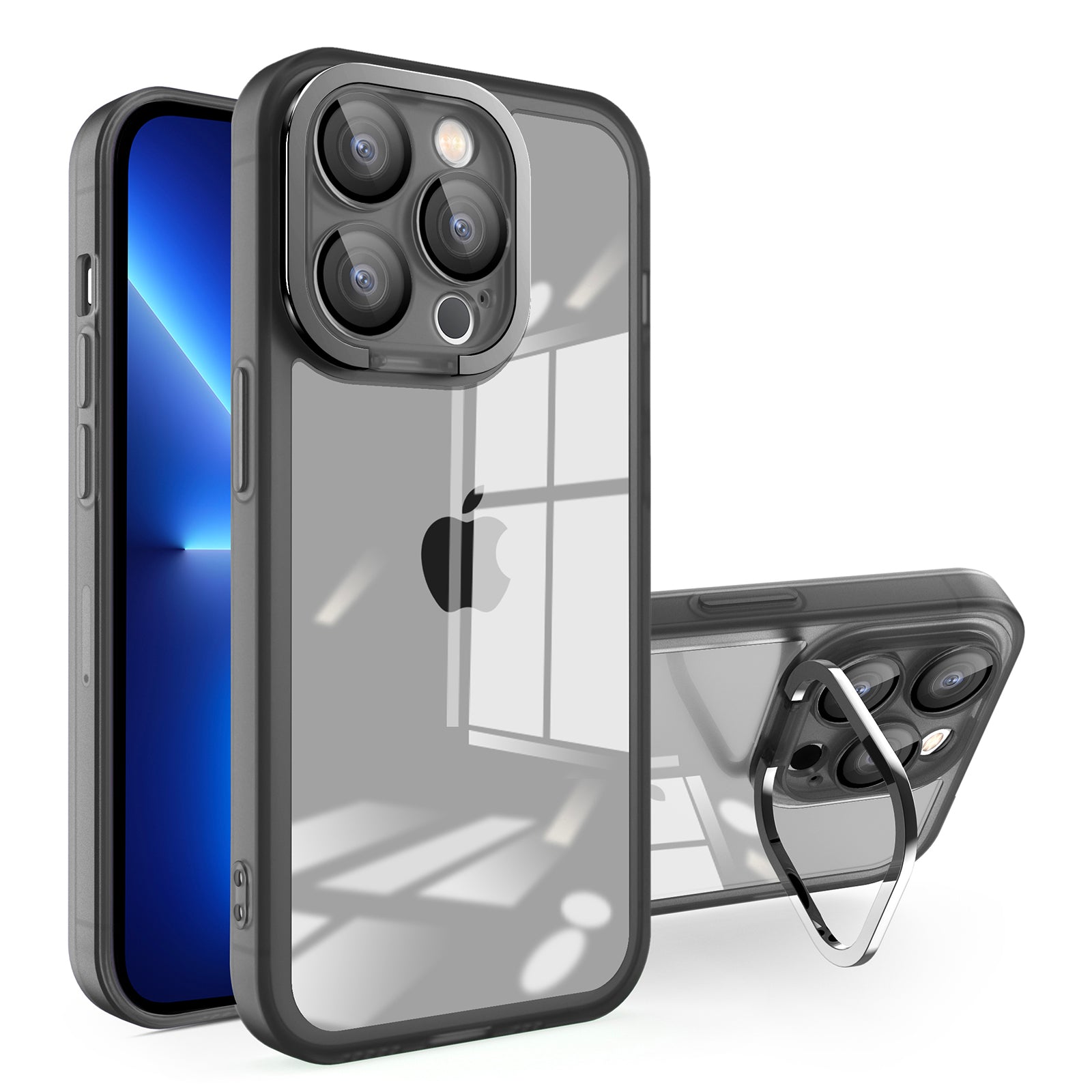For iPhone 13 Pro Max 6.7 inch TPU Phone Case Electroplating PC Kickstand Phone Cover with Lens Protector For iPhone 13 Pro Max 6.7 inch TPU Phone Case Electroplating PC Kickstand Phone Cover with Lens Protector